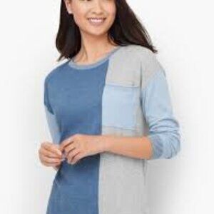 Talbots Women's  Long Sleeve Pullover Colorblock Knit Sweater Blue/Gray Size 2X